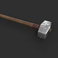 Medieval War Hammer With Wooden Handle And Metal Head Red Accents
