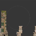 Traditional Architectural Elements Columns Walls Steps And Roof Models With Stone Green Tile Details