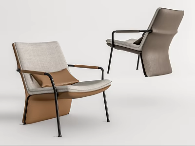 Modern Leisure Chair With Armrest Curved Backrest Metal Frame And Beige Brown Upholstery 3d model