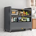 Gray Multi Tier Kitchen Storage Rack With Microwave Coffee Maker Jars Fruits Vegetables And Wheels