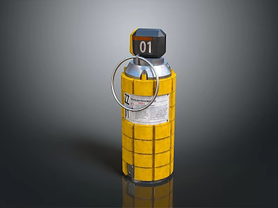 Yellow Military Grenade With Block Pattern Casing Black Top And Metal Ring Number 01 3d model