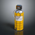 Yellow Military Grenade With Block Pattern Casing Black Top And Metal Ring Number 01