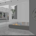 Modern Showroom Interior With Large Screen Display Shelves Artworks And Lighting