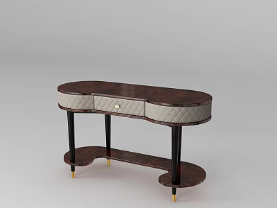 Modern Dressing Table With Oval Top Single Drawer Black Legs And Lower Shelf 3d model