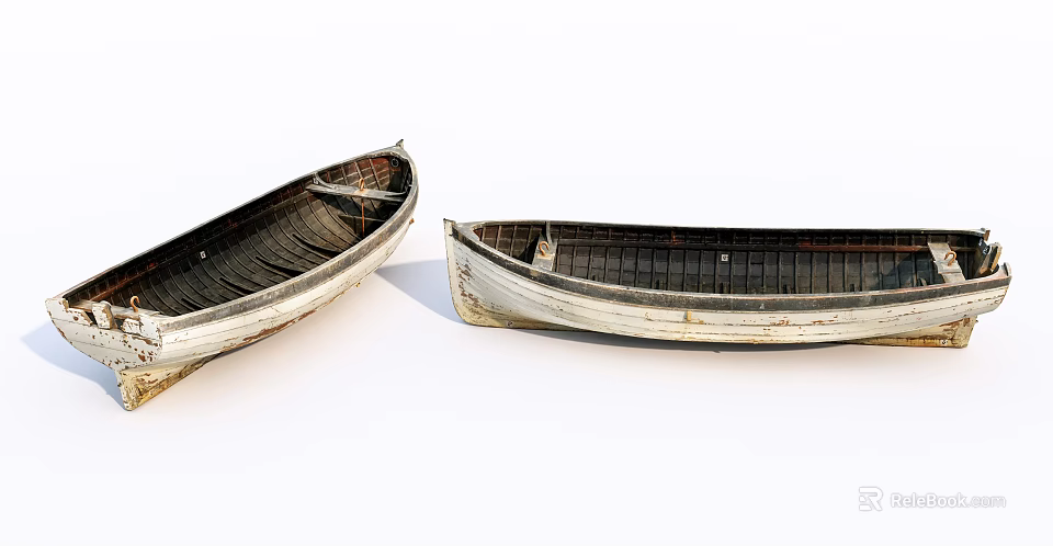 Old Weathered Wooden Boats Isolated on White Background with Rustic Design 3d model 