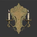 Vintage Style Golden Wall Sconce With Double Candle Holders And Curved Scroll Patterns