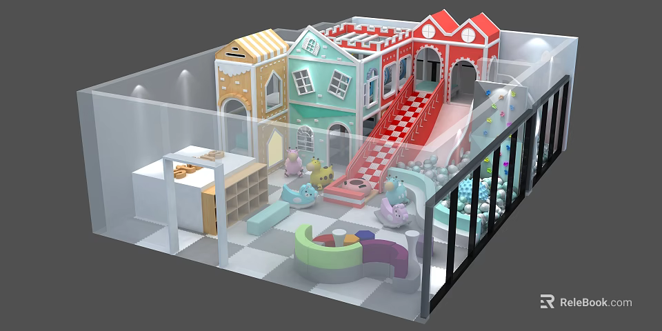 Colorful Indoor Children's Playground With Slide Ball Pit Themed Structures And Fun Play Zones 3d model 
