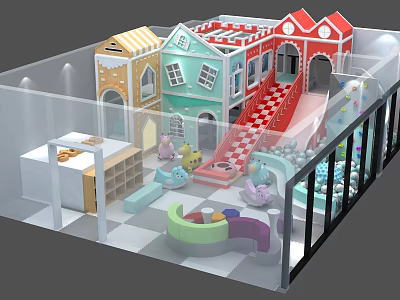 Colorful Indoor Children's Playground With Slide Ball Pit Themed Structures And Fun Play Zones 3d model