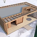Modern Wooden Building Design With Unique Roof Circular Opening And Open Terrace In Snowy Surroundings