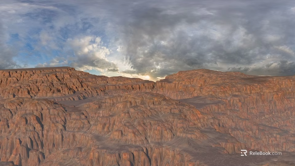 Dramatic Arid Mountain Landscape With Rugged Terrain And Cloudy Sky View 3d model 
