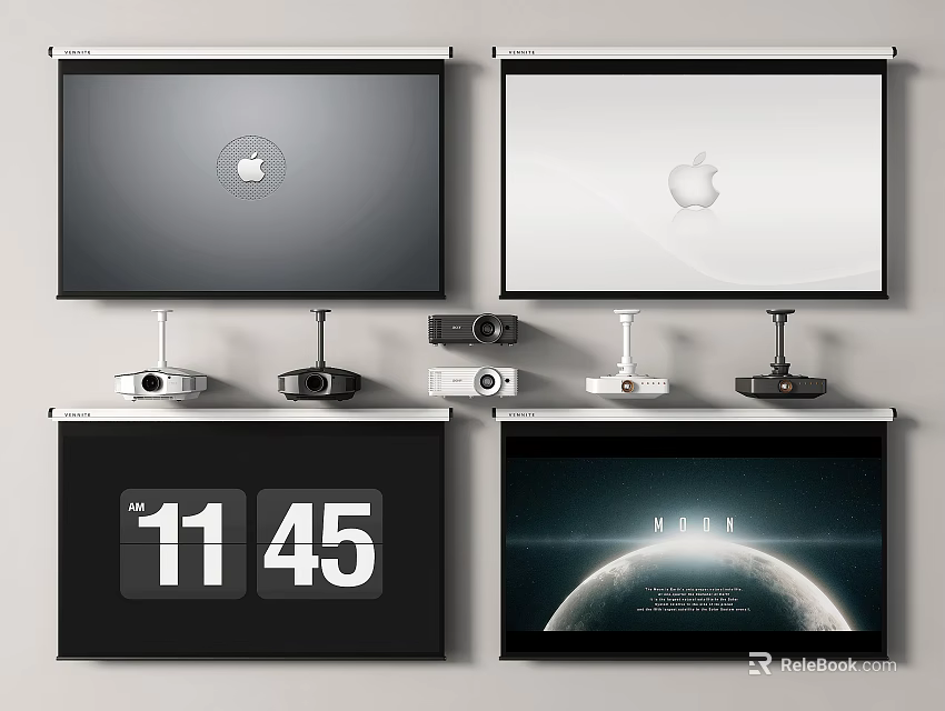 Advanced Projection Monitoring Setup With Multiple Screens Projectors And Various Displayed Content 3d model 
