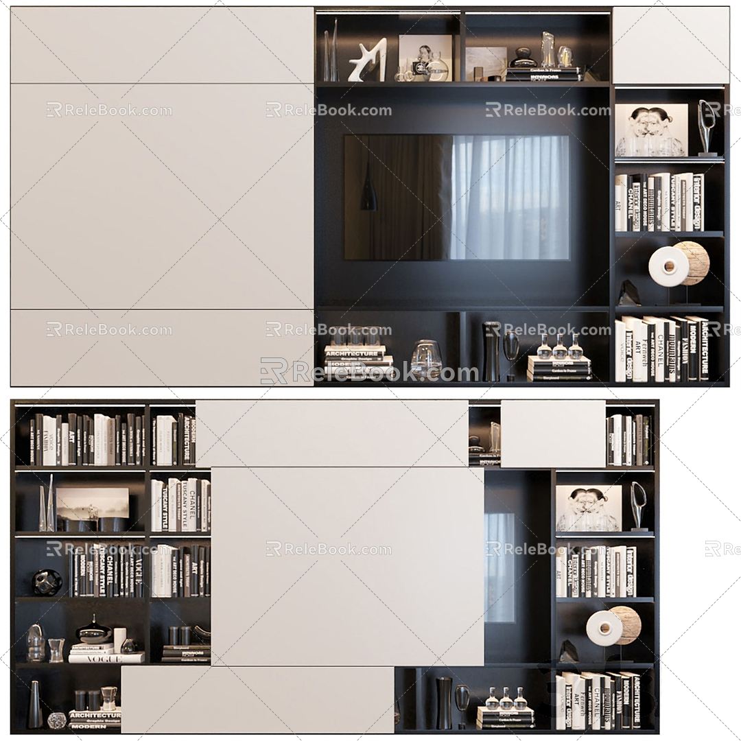 Modern TV Background Cabinet TV Cabinet Bookcase TV 3d model