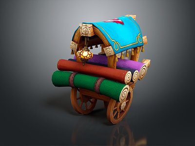 Chinese carriage ancient frame car ancient wagon wooden cart ruckus 3d model