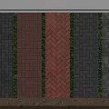 Colored Paving Bricks In Herringbone Pattern With Green Plant Borders On Sand