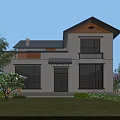 Modern Detached Villa Exterior Design With Large Windows Outdoor Courtyard And Green Plants