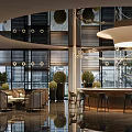 Modern Luxury Sales Office Interior Featuring Cozy Lounge Seats Elegant Reception Bar And Tasteful Lighting