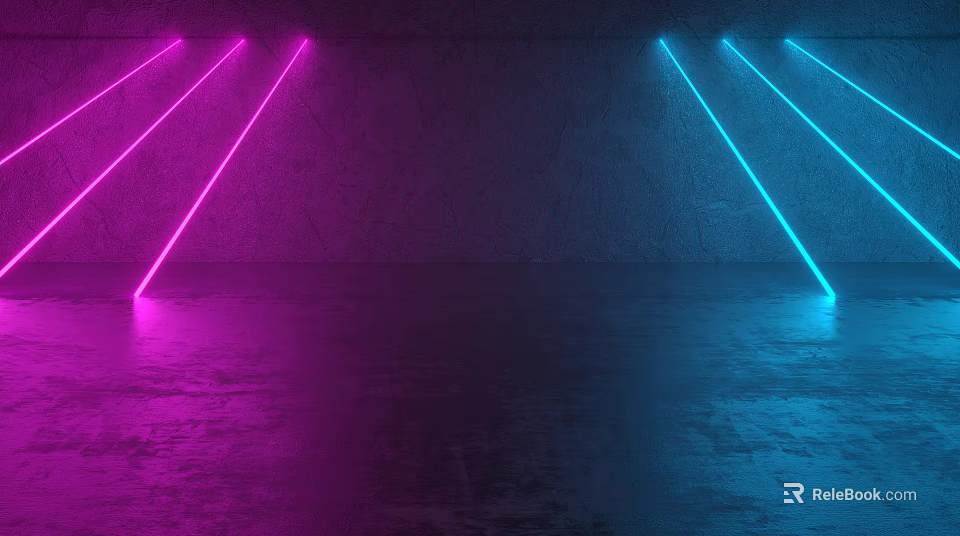 Decorative Neon Strip Lights Pink And Blue Dark Wall Floor Projecting Geometric Light Lines 3d model 