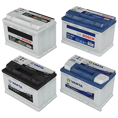 Four Car Batteries Collection Featuring BOSCH And VARTA Automotive Battery Units 3d model