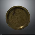 Golden Decorative Plate With Intricate Carved Patterns On Gray Background 3d model