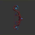 Detailed Fantasy 3D Model With Curved Red Body And Blue Glowing Decorative Nodes