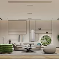 Modern Clothing Store Interior Design With Sofa Display Racks And Round Window
