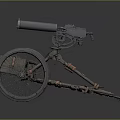 Vintage Military Wheeled Weapon Mounted With Ammunition Box And Metal Frame
