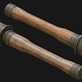 Tactical Weapon with Wooden Handle and Metal Head Featuring Multiple Cylindrical Components 3d model