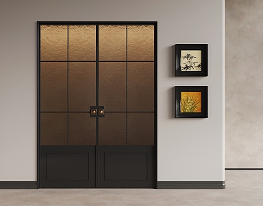 French retro double-door double-door glass door 3d model