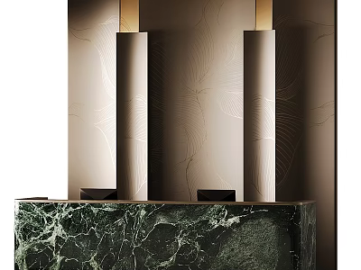 Elegant Front Desk Reception With Green Marble Countertop And Textured Wall Design 3d model