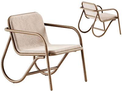Modern Leisure Chair With Curved Metal Frame And Beige Cushion Design Style 3d model