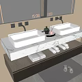 Modern Bathroom Vanity With Double Sinks Marble Countertop Wall Mirror And Wooden Cabinet
