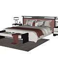 Double Bed with Pillows Quilt Bedside Tables Table Lamps Bench and Rug 3d model