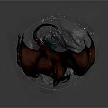 Fantasy 3D Dragon Model With Blue Body Red Wings On Rock And Water Splashes