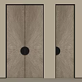 Dark Brown Wooden Double Doors With Circular Decoration And Modern Interior Design