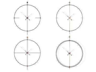 Modern Round Wall Clocks with Simple Wire Frame and Classic Dial Design 3d model