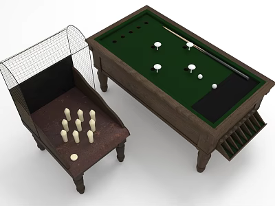 Billiard Table With Green Felt Surface Cue Stick And Side Game Table White Balls Net 3d model