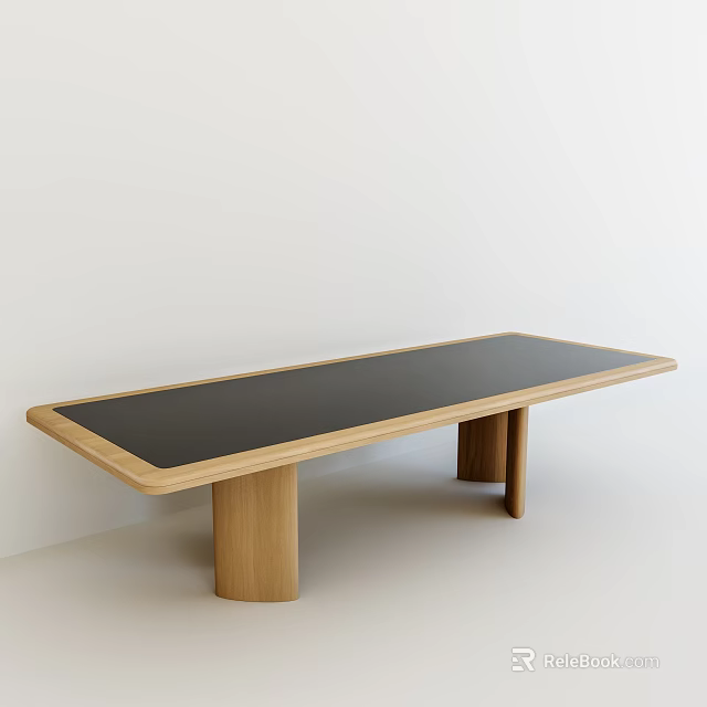Minimalist Modern Dining Table Featuring Black Tabletop And Solid Wooden Legs 3d model