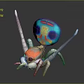 3D Spider Model With Colorful Thermal Head Red White Body And White Legs