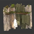 Modern Rock Formation Design With Moss Covered Platforms And Green Plants