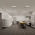 Spacious Commercial Kitchen Interior With Refrigerators Ovens Stoves And Vent Hoods