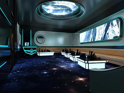 Modern KTV Lounge Interior With Starry Floor Comfortable Seats And Large Screen 3d model