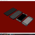 Four Modern Black And White Smartphones On Red Background With Different Sizes Styles And Screens