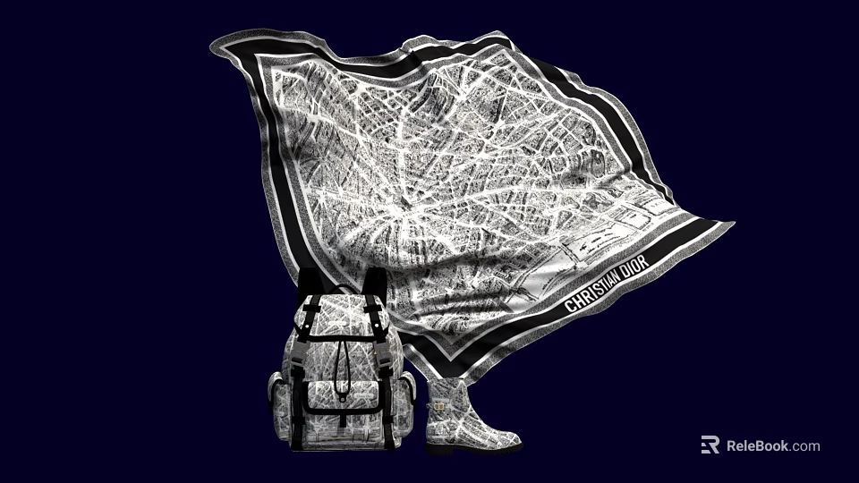 Stylish Backpack With Map Pattern Scarf And CHRISTIAN VOYAGE Design Detail 3d model 