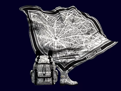 Stylish Backpack With Map Pattern Scarf And CHRISTIAN VOYAGE Design Detail 3d model