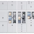 White Office Storage Cabinets With Drawers Folders Books And Small Plants