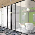 Modern Reception Area Interior With Green Floral Wall Blue Sofas And Armchairs