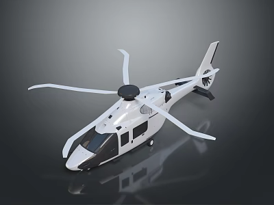 White Modern Helicopter With Sleek Body And Rotors On Reflective Surface 3d model