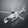 White Modern Helicopter With Sleek Body And Rotors On Reflective Surface