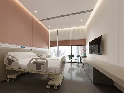 Modern Hospital Outpatient Ward Interior With Bed And TV 3d model