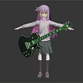 Anime Girl Grey Hair Pink Tips White Hoodie Grey Skirt Black Electric Guitar Arms Open